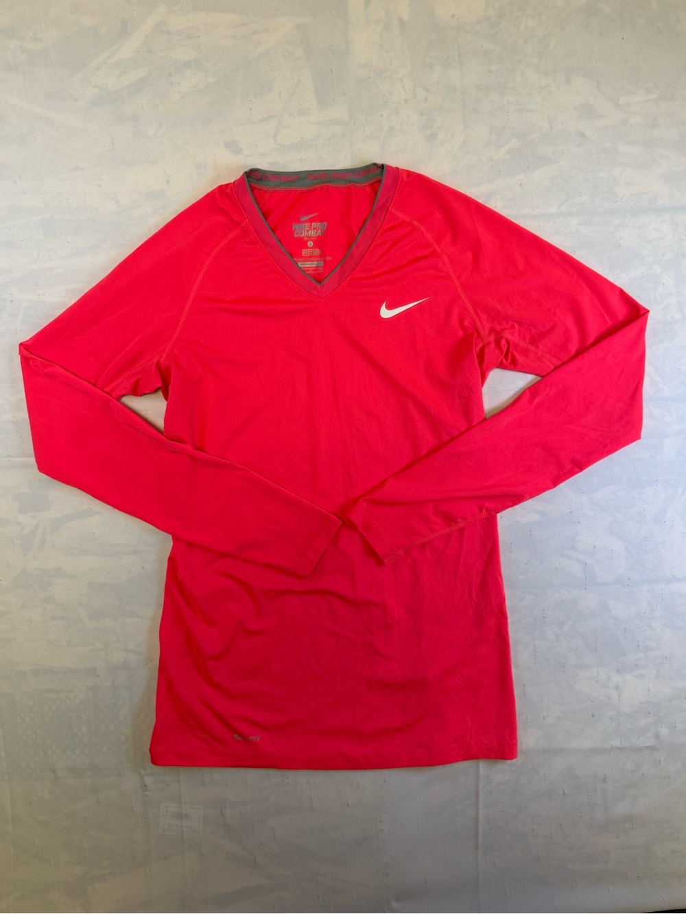 Nike Pro Combat Fitted Women's Long Sleeve V-Neck Performance Shirt Bright Pink